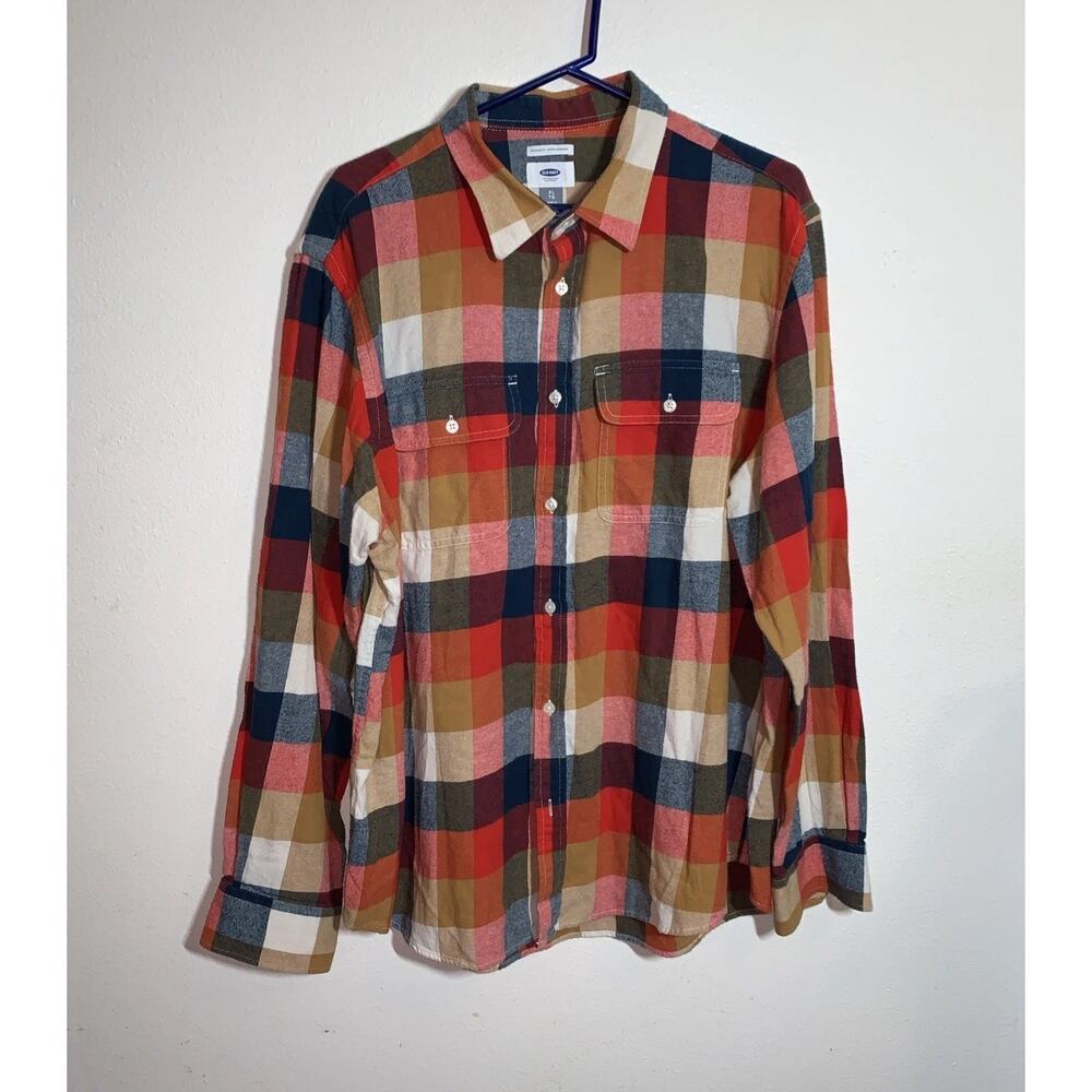 Old Navy Flannel Shirt Mens Size XL Multicolor Regular Fit All Cotton Country